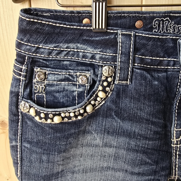 Miss Me Mid Rise Boot Western Horseshoe Denim Jeans Size 27X34 - Picture 5 of 12